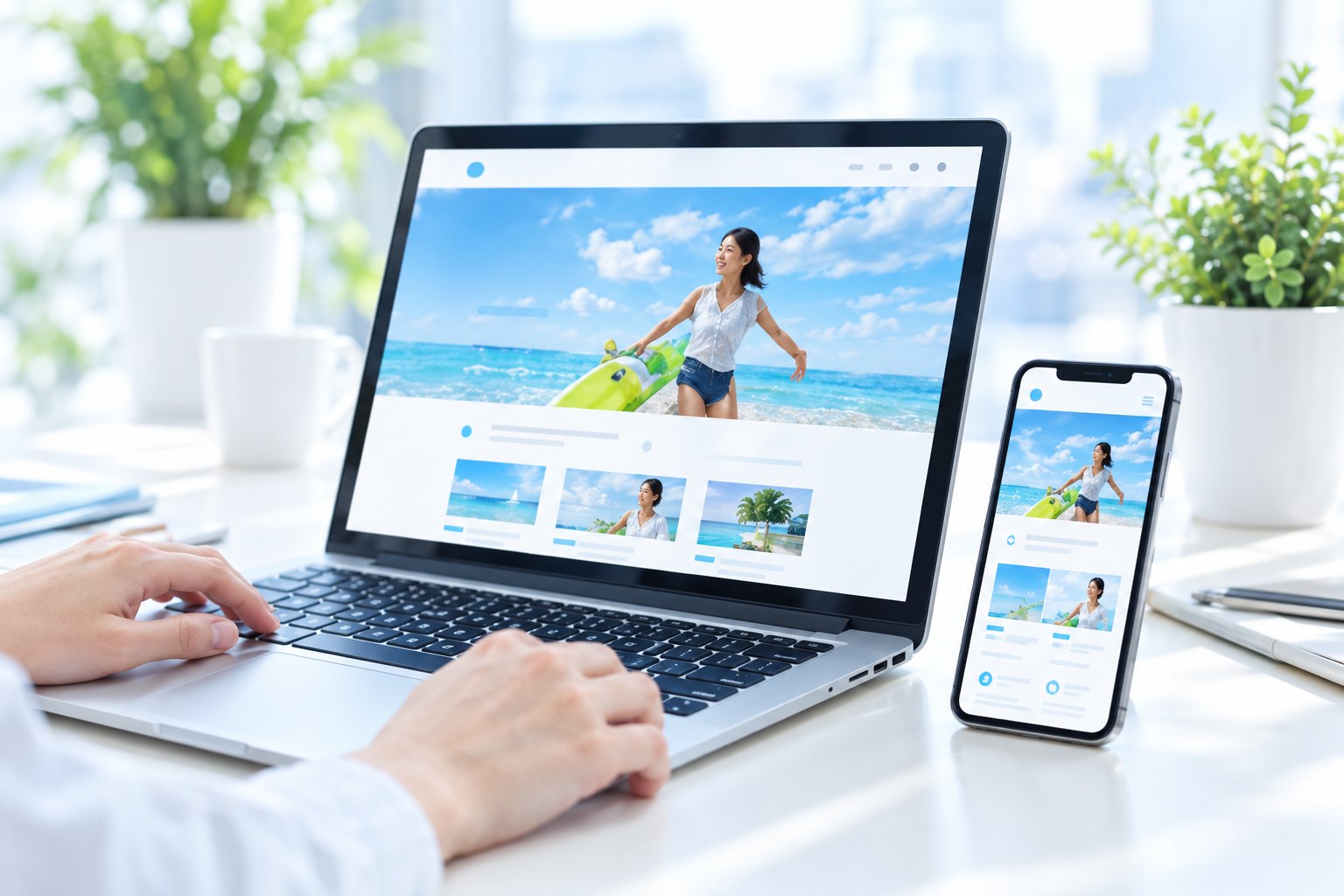 Webサイトの画面が映るパソコンとスマホ（イメージ）