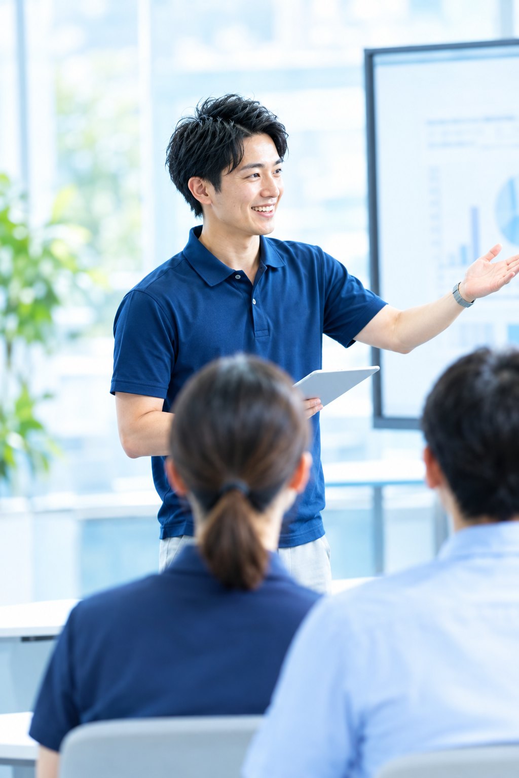 画面を指して操作を説明する男性（イメージ）