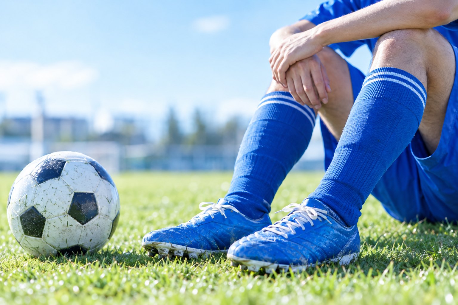 芝の上のサッカーボールとユニフォーム（イメージ）