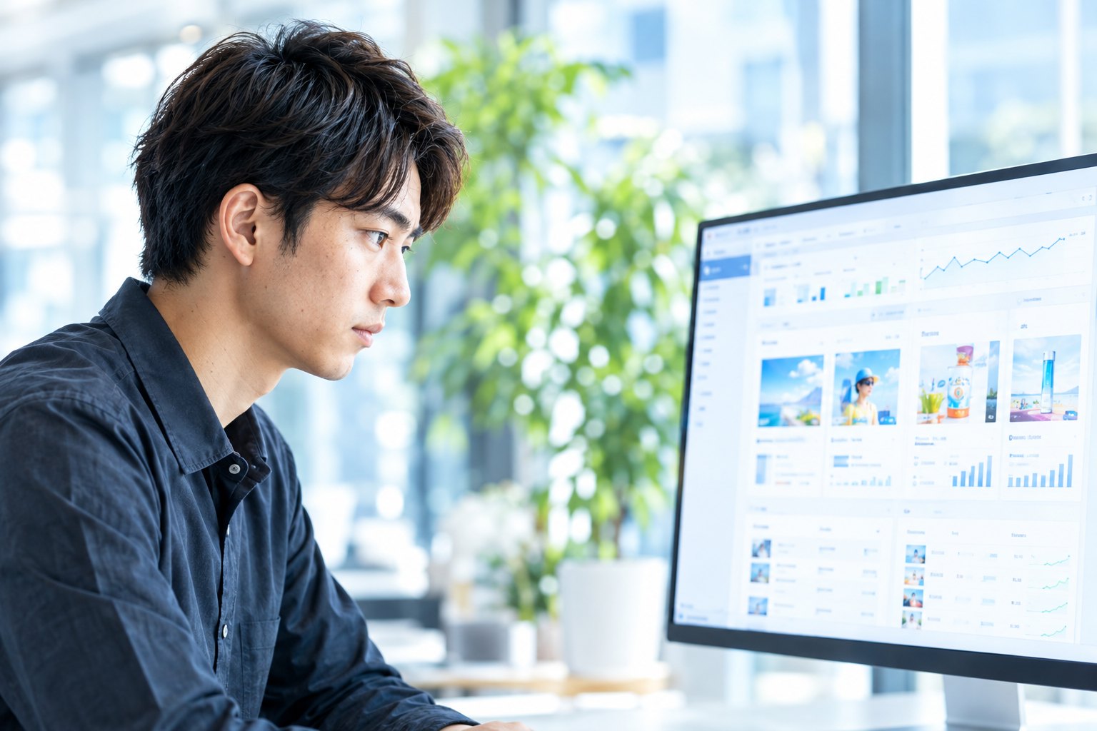 広告の管理画面を見る男性(イメージ)